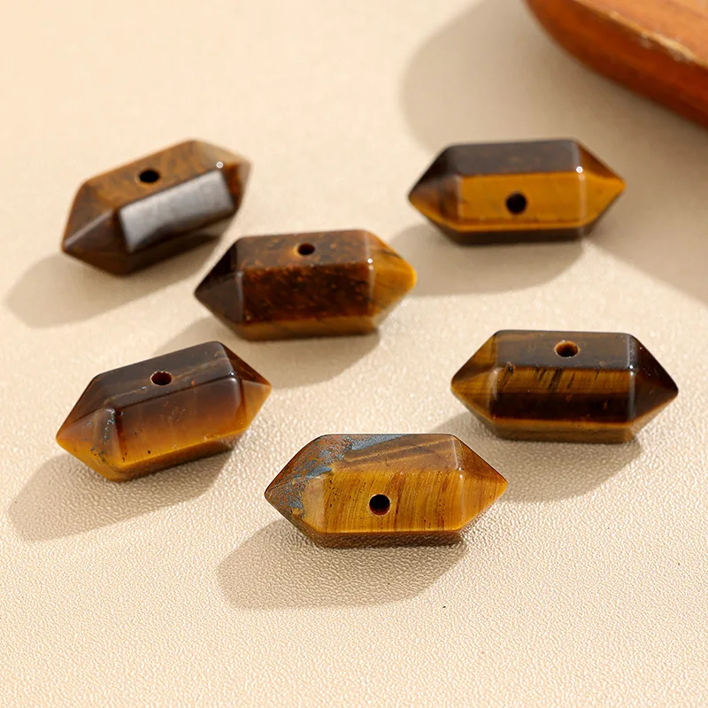 5pcs Through Hole Natural Stone Beads Double Point Hexagonal Column Prism Pendant DIY Jewelry Making Crystal Pillar Charms