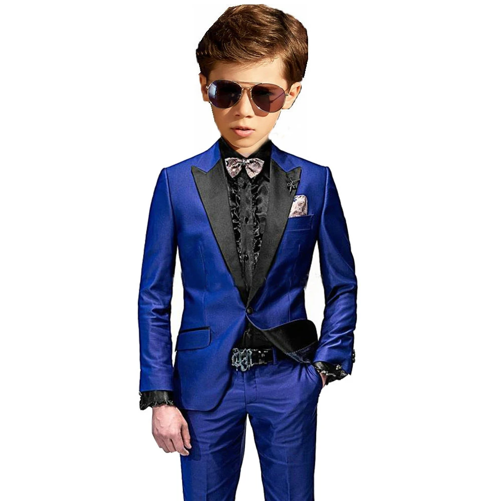 Royal Blue Satin Boys Suit 2-piece Suit 2-16T Formal Party Wedding Kids Tuxedo Youth Stage Performance Clothing Custom Blazer