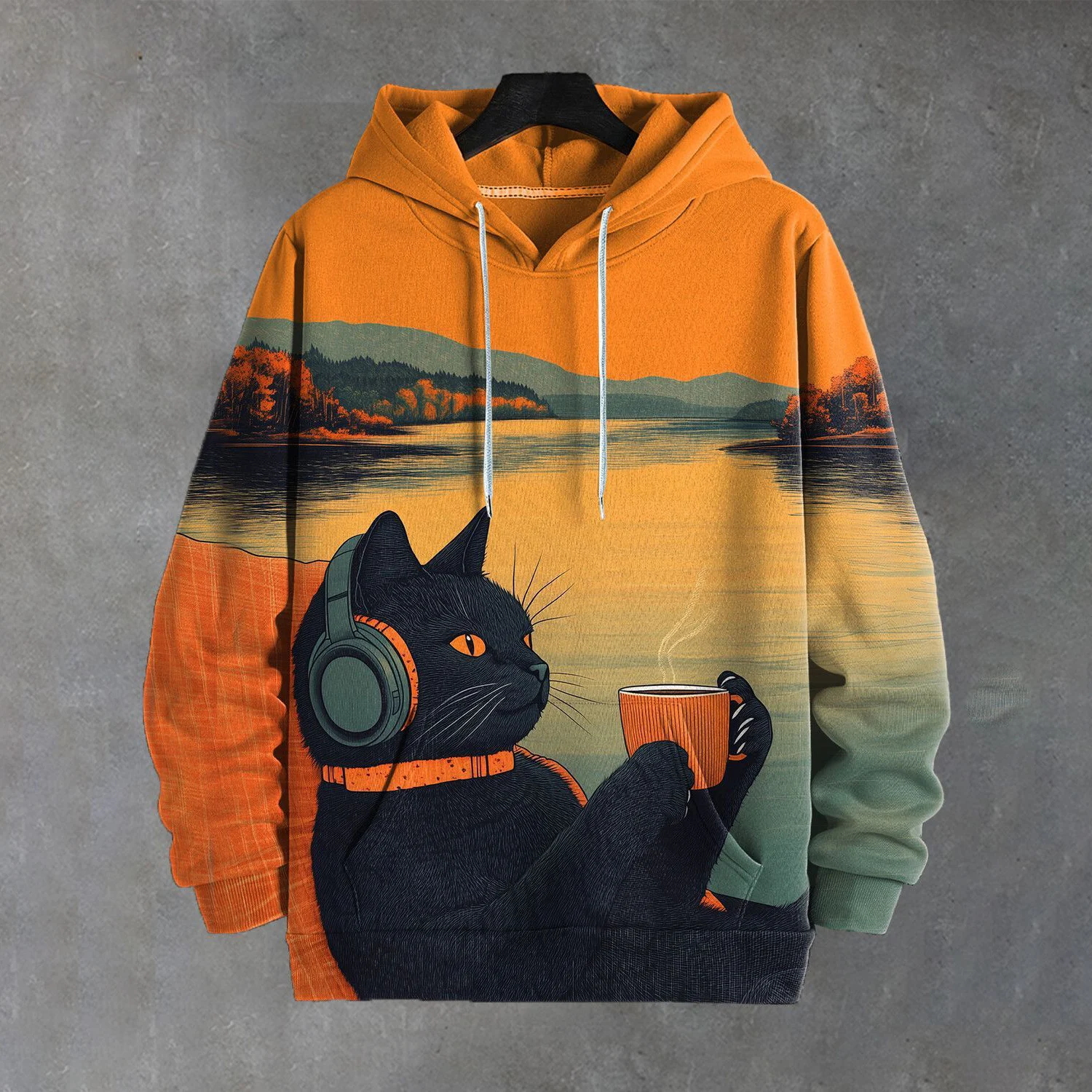 Men\'s Sweatshirt Casual Long Sleeve Hooded Pullover Animal Print Top Autumn Fashion Oversized Vintage Men\'s Hoodie Streetwear