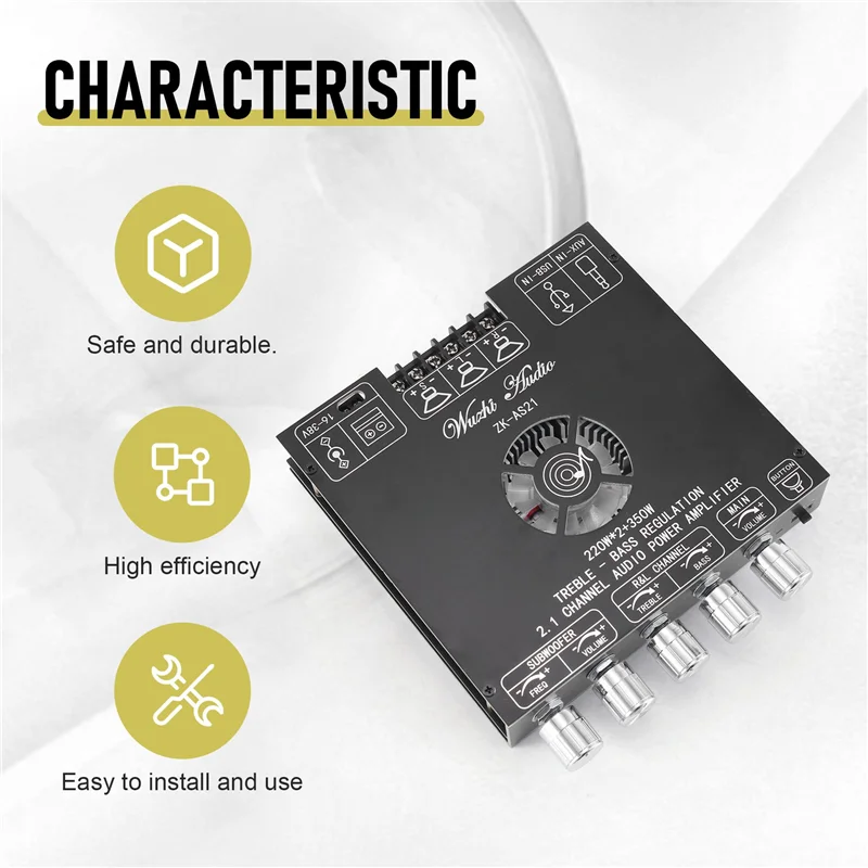 AC56-ZK-AS21 Digital Bluetooth Audio Amplifier Board Subwoofer 220Wx2+350W 2.1Channel TPA3255 Audio Power Amplifier Module