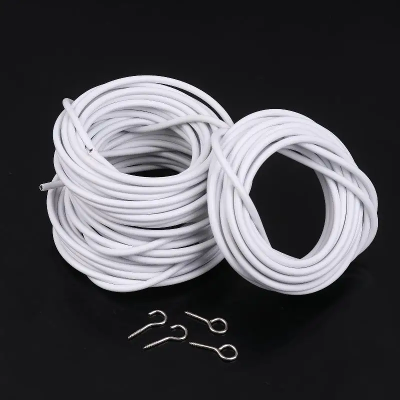 1 Juego de Riel de Cortina de PVC Blanco con Cable de Acero, 2/3/5/6 Metros, Cuerda de Resorte para Cortina con Ganchos y Ojales, Línea para Colgar en la Pared