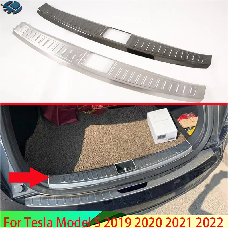 For Tesla Model S 2019 2020 2021 2022 Car Accessories Stainless Steel Rear Trunk Scuff Plate Door Sill Cover Molding Garnish