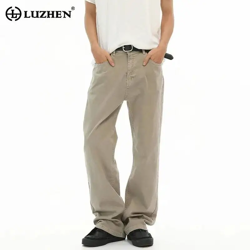 

LUZHEN 2026 New Solid Color High Quality Straight Tube Casual Pants Men's Trendy Handsome Wide Leg Male Trousers Stylish JY7314