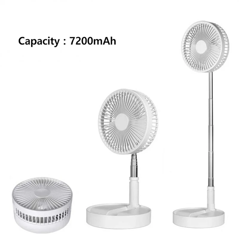 7200MAh Portable Fan Rechargeable Mini Folding Telescopic Fan Low Noise Electric Cooling Fan for Outdoor Home A