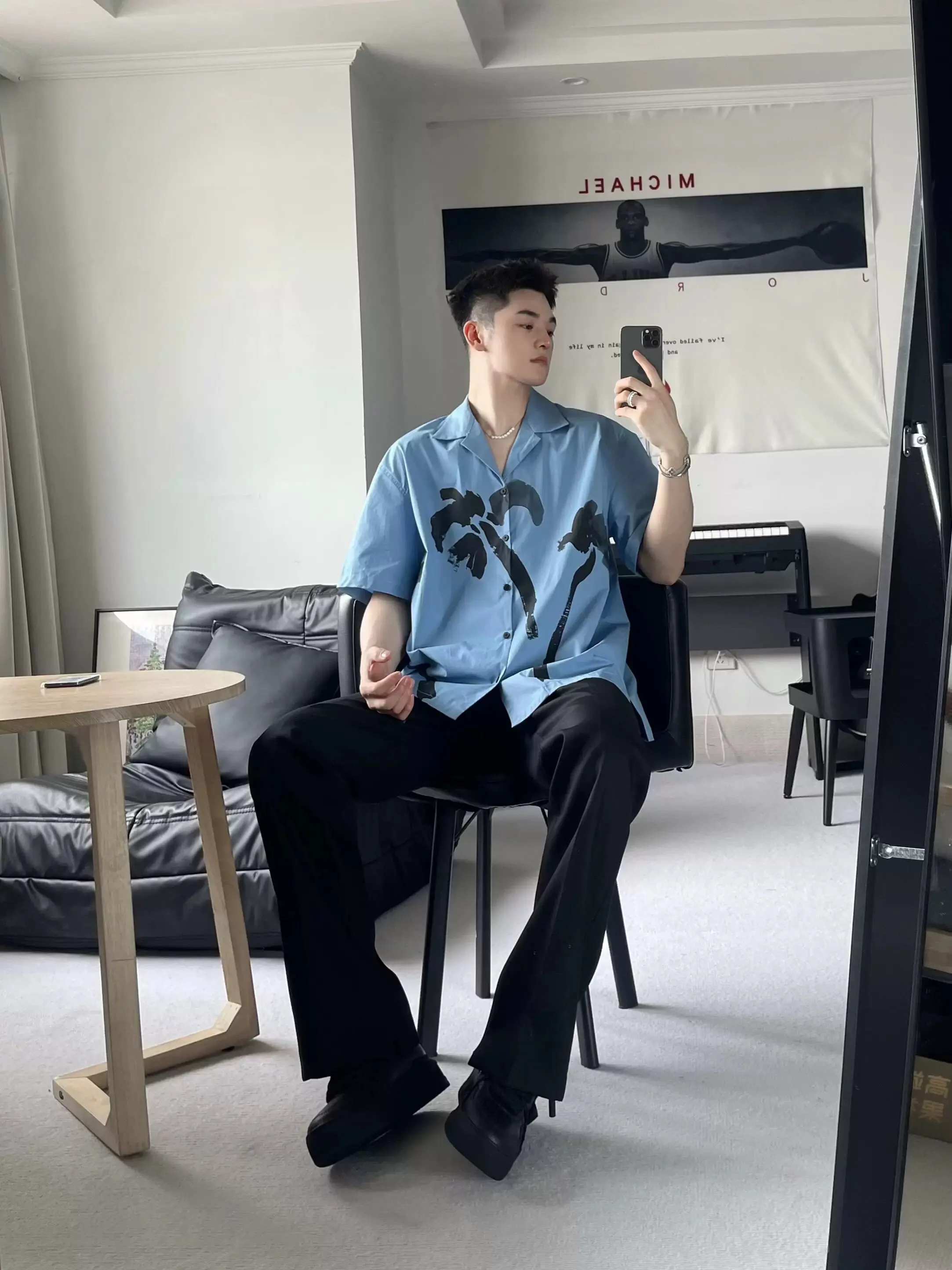 

Male Blue Print Summer Tropical Tops Shirts Blouse Men Handsome Island Festival Holiday Beach Holiday Party Nightclub Streetwear