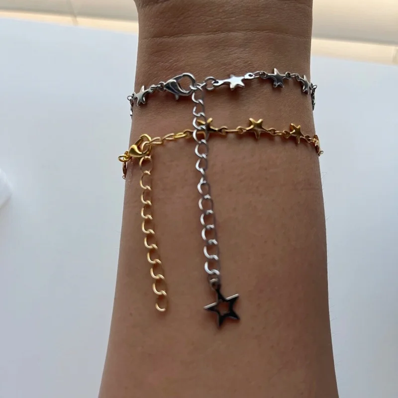 Silvery and Golden Star Chain Link Bracelet