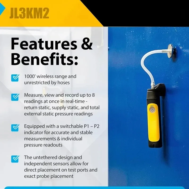 System Dual Port Manometer Probe Kit - JLKM - Long Range Wirels All-in-One Static, and Draft Prs