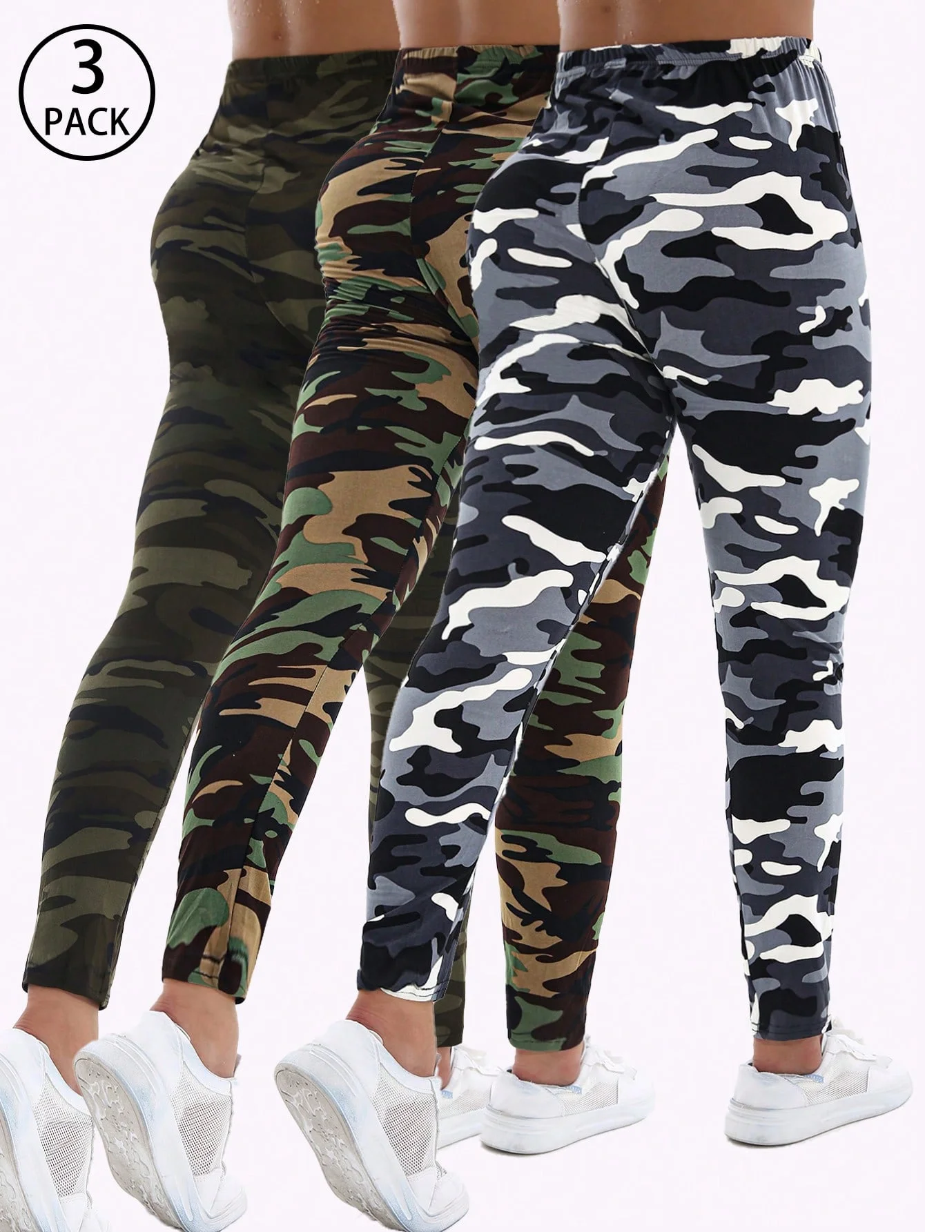 CUHAKCI Spring Summer 3-Pack Sexy Tight Women's Underpants Camo Printed Matte Casual Pants Outdoor Sports Fitness Yoga Pants