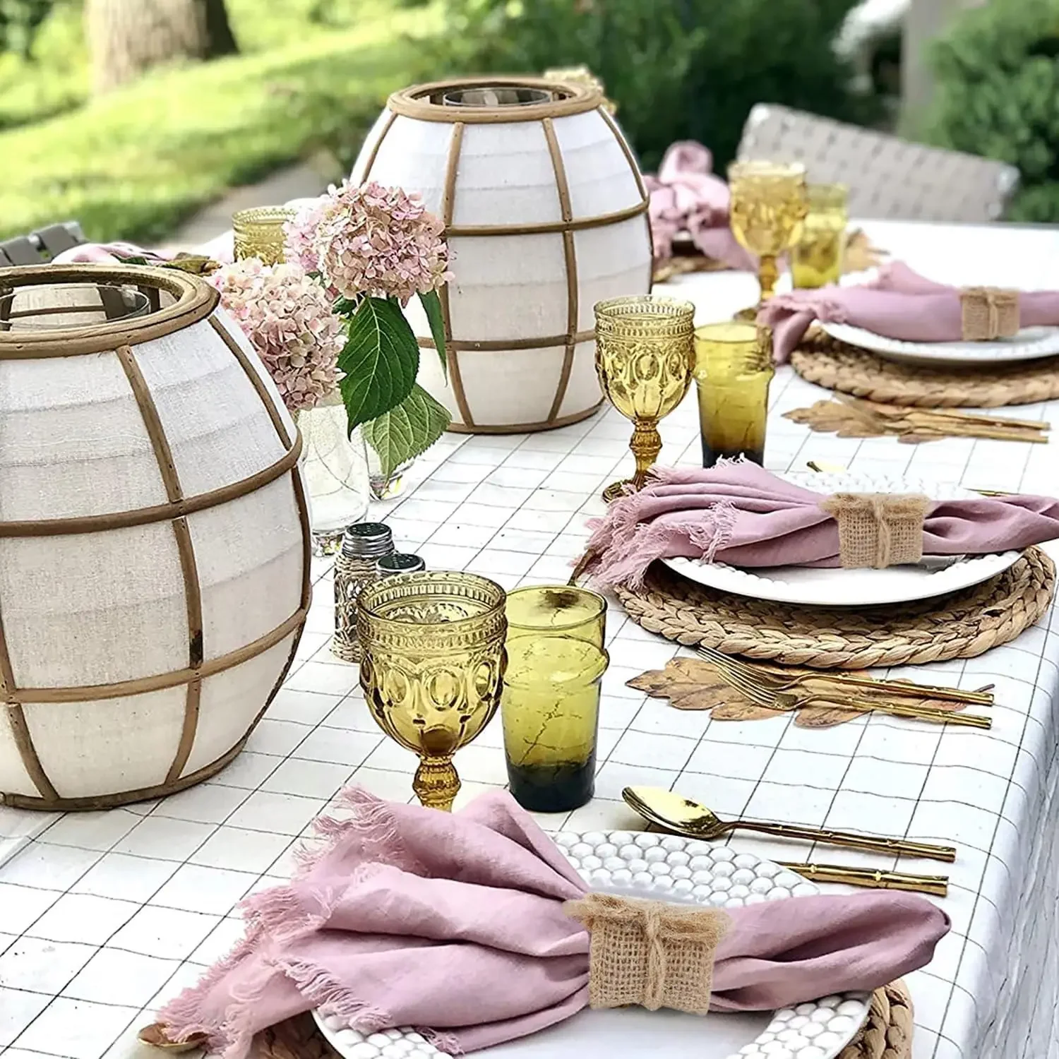 100pcs Natural Burlap Napkin Ring with Jute Rope Set Disposable Napkin Band Bulk Table Decor Wedding Dinner Country Party Decor