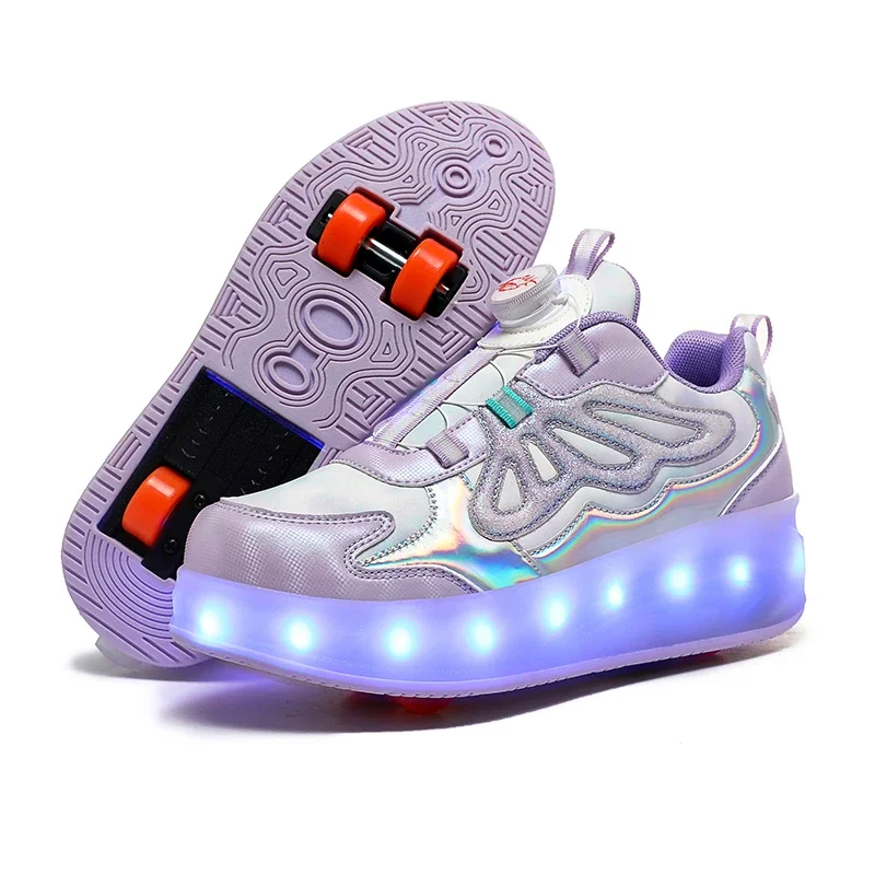 Roller Skate Shoes 4 Wheels Sneakers Children Boys Led Flashing Light Gift Girls Fashion Sports Casual Led Light Kids Toys Boots