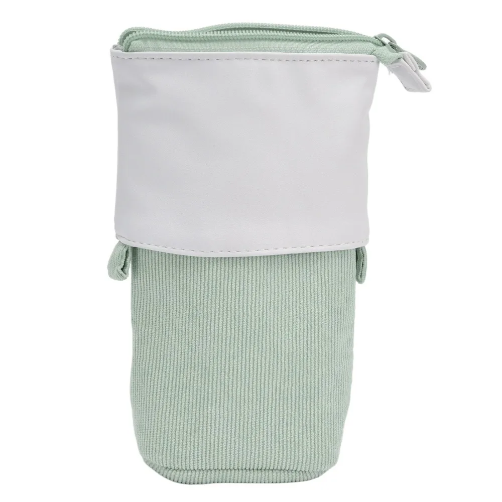 PU Corduroy Telescopic Pencil Pouch Adjustable Height Zipper Closure Vertical Stationery Bag Pink Purple Green Blue Yellow