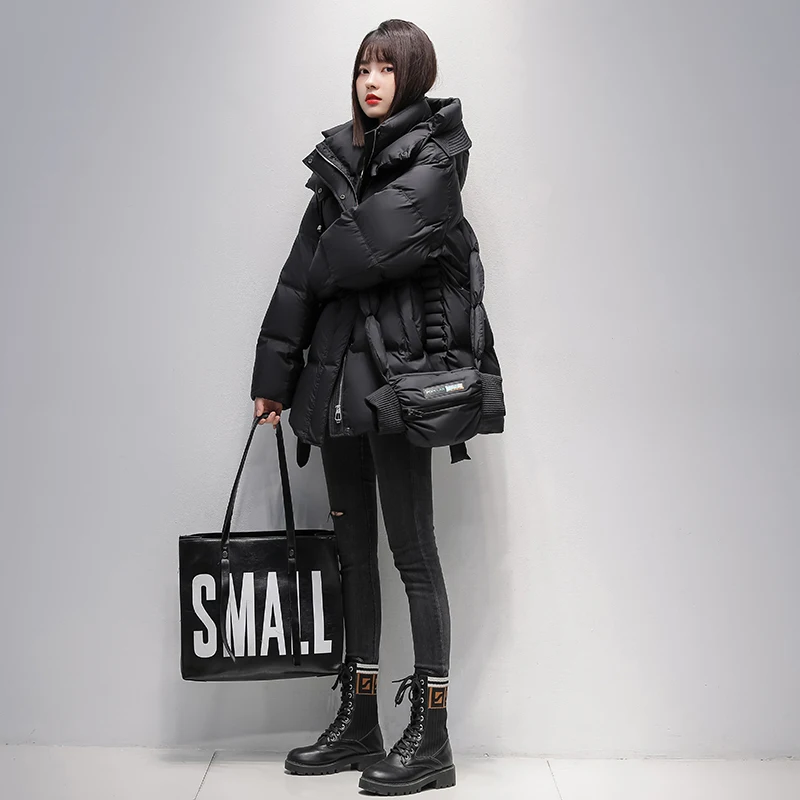 White Short Down Jacket Women\'s Fashion 2023 Winter New Loose 90%White duck down Hooded Coat Black Casual Female Puffer Parkas