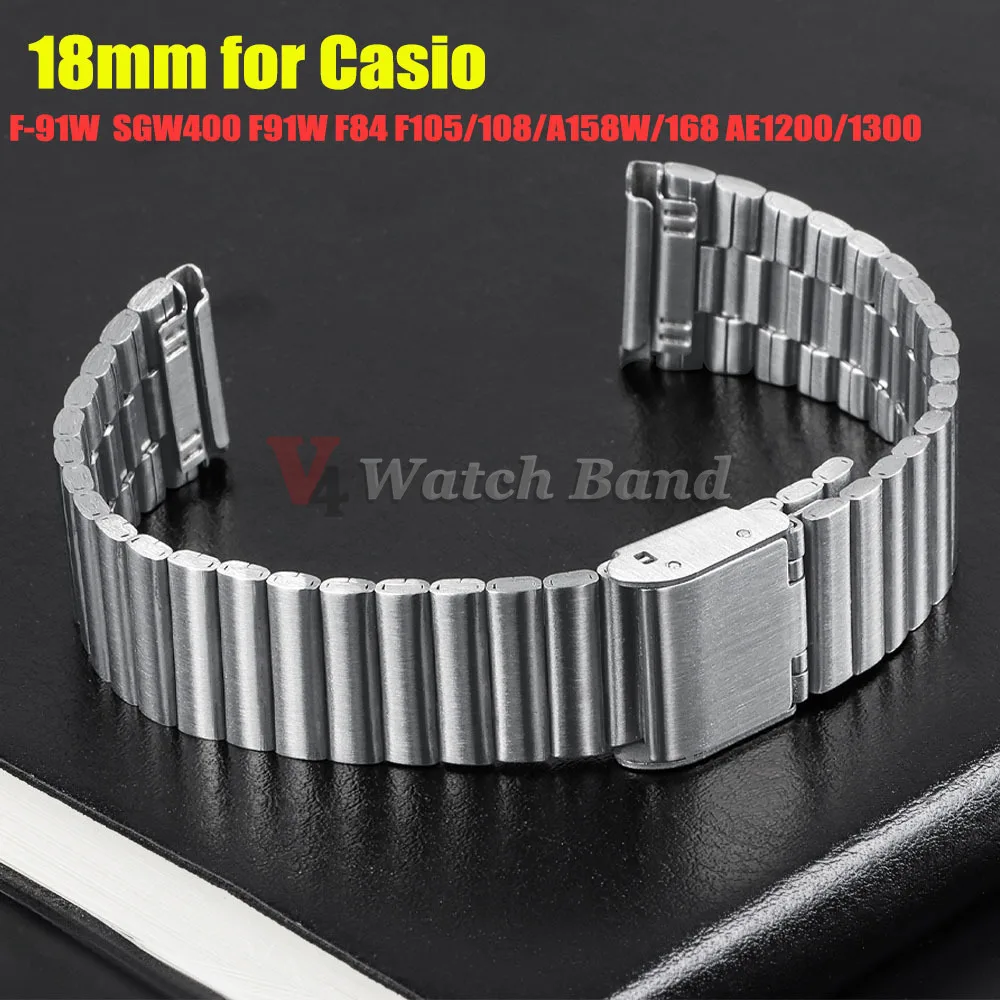 

18mm for Casio F-91W Stainless Steel Watchband for SGW400 F91W F84 F105/108/A158W/168 AE1200/1300 Vintage Steel Wrist Bracelet