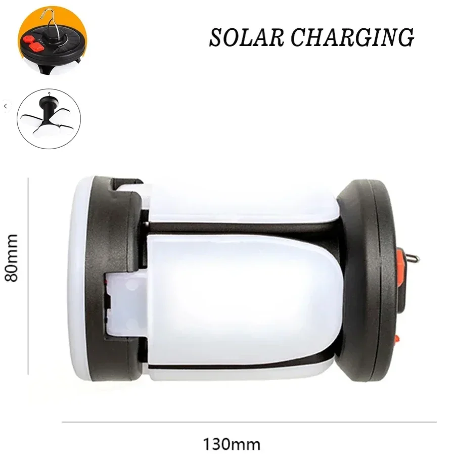 Solar Rechargeable LED Camping Lamp 4 Leaf Foldable Tent Lamp Warm Fire Atmosphere Lamp Outdoor Emergency Lighting Torch Lantern