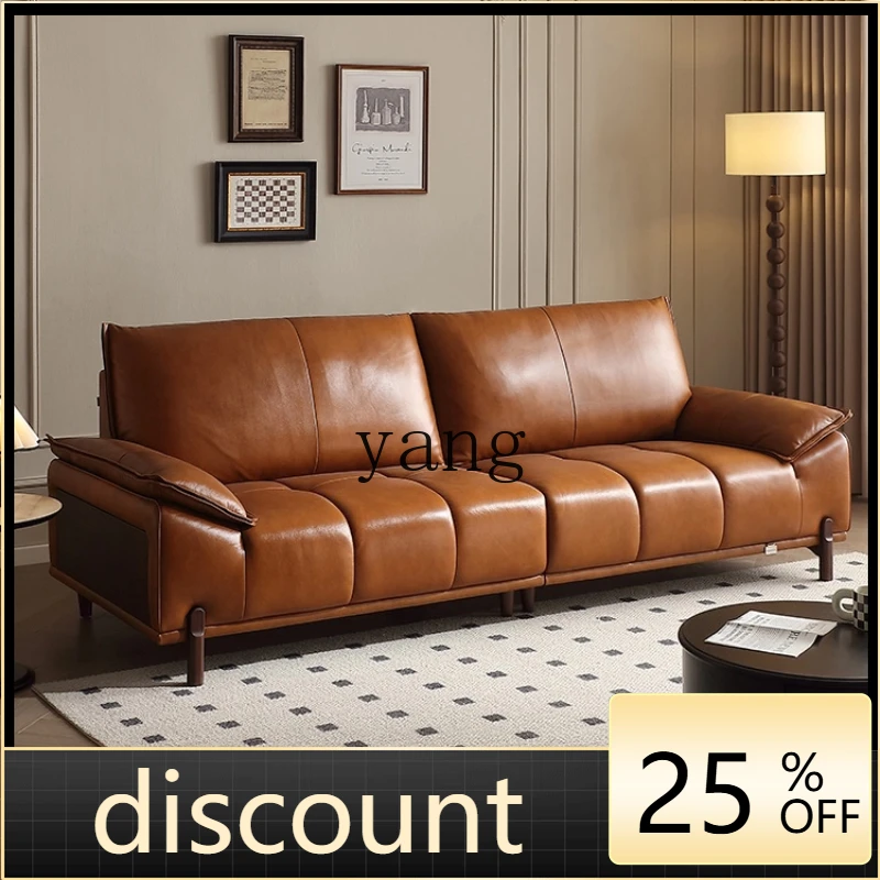 

LH retro style first layer cowhide straight row sofa antique living room leather