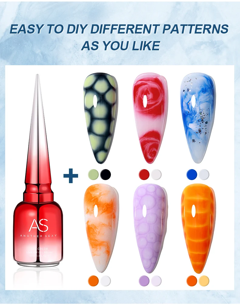 AS Tpo Free Clear Blooming Gel Polish 15 ml UV-LED Soak Off Nail Art Polish zum Verteilen von Effekt Marmor Gel Paint Lack TopBase – Detail 3