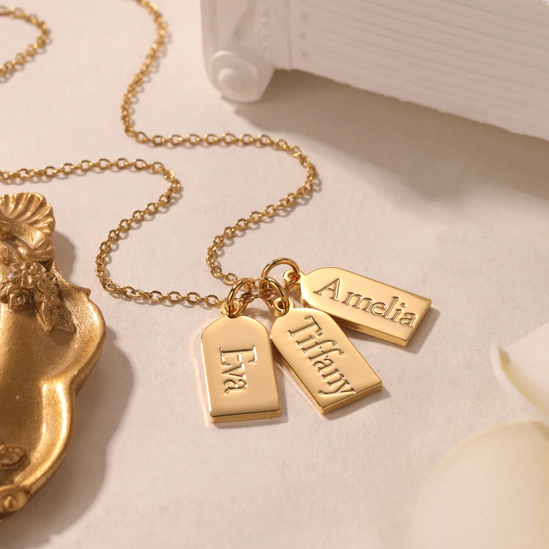 

14k Gold Plate Personalized Bar Necklace Tag Charm Name Necklace Custom Engraved Mama Children Name Pendant Christmas 2025 Gift