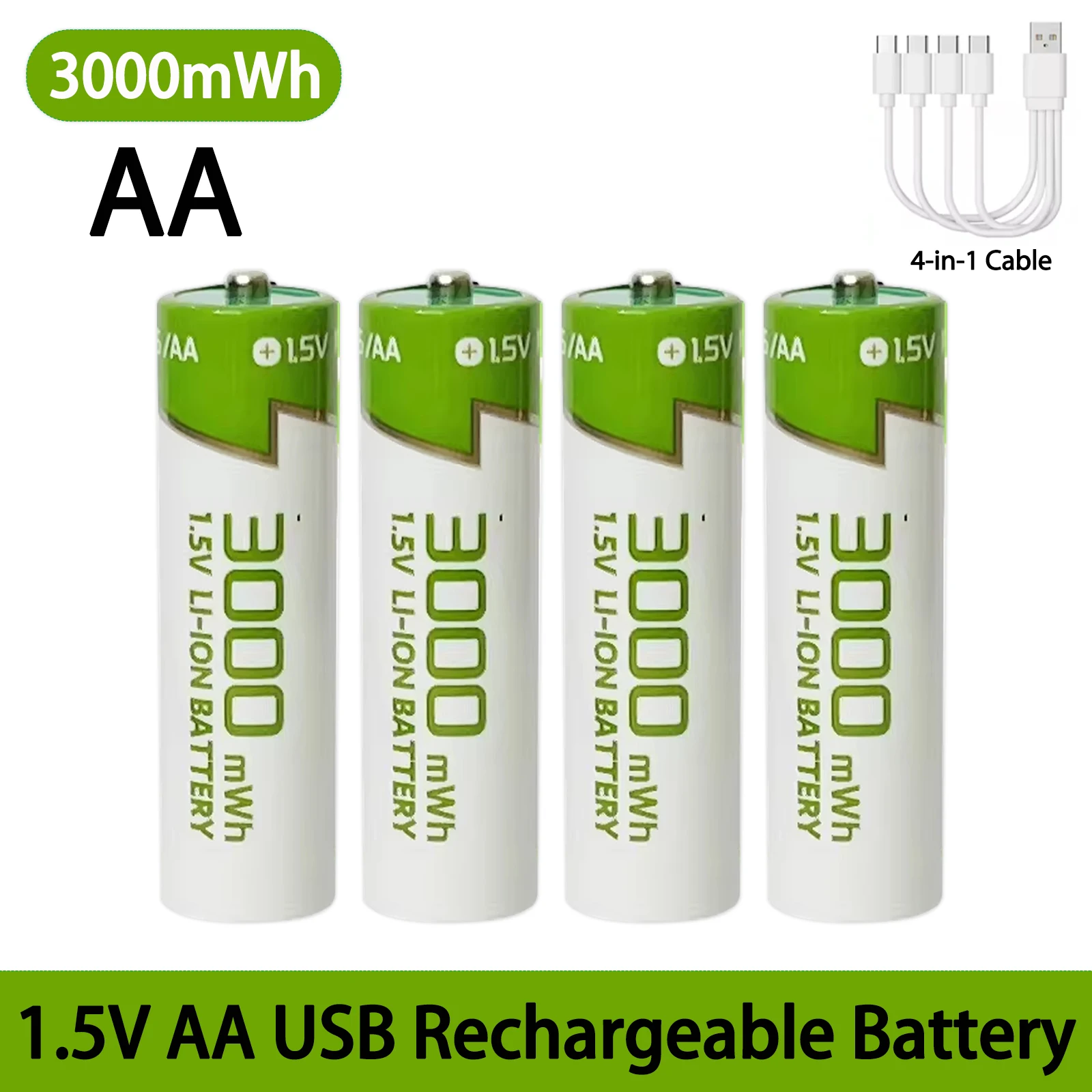 Batterie rechargeable USB AA 1,5 V longue durée, 3000 mWh, haute capacité, batteries lithium-ion AA pour appareil photo, télécommande, souris, jouet