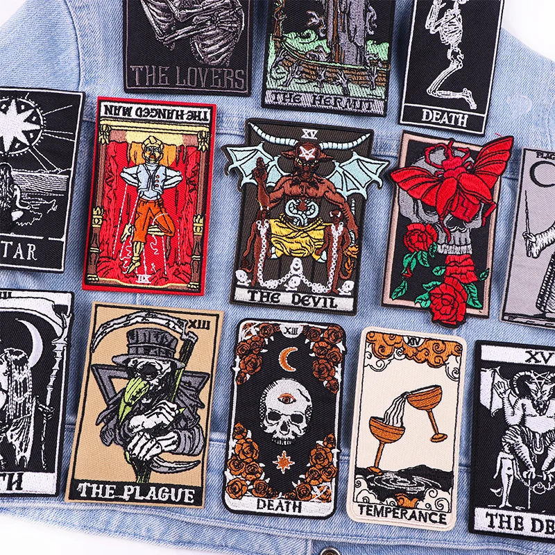 Punk/Skull Patch Tarot Embroidery Patch Jackets/Jeans/Backpack Patches On Clothes DIY Cartoon Cat Iron On Patches For Clothing