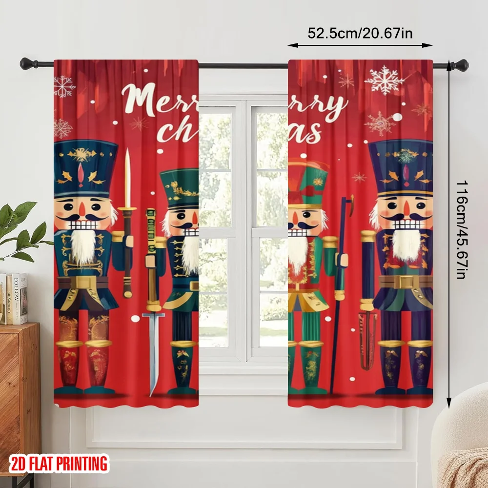 2pcs,2D plane printing Curtain Fabric Nutcracker Quartet Versatile Polyester (without rod) Home Decor Use for Bedroom, Living