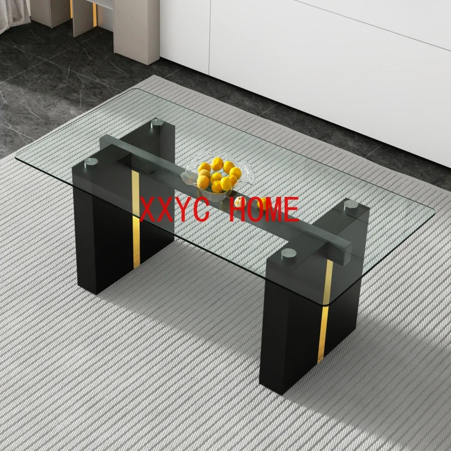 ectangular glass table, which can accommodate 6-8 people, equipped with 0.39-inch tempered glass  top and large