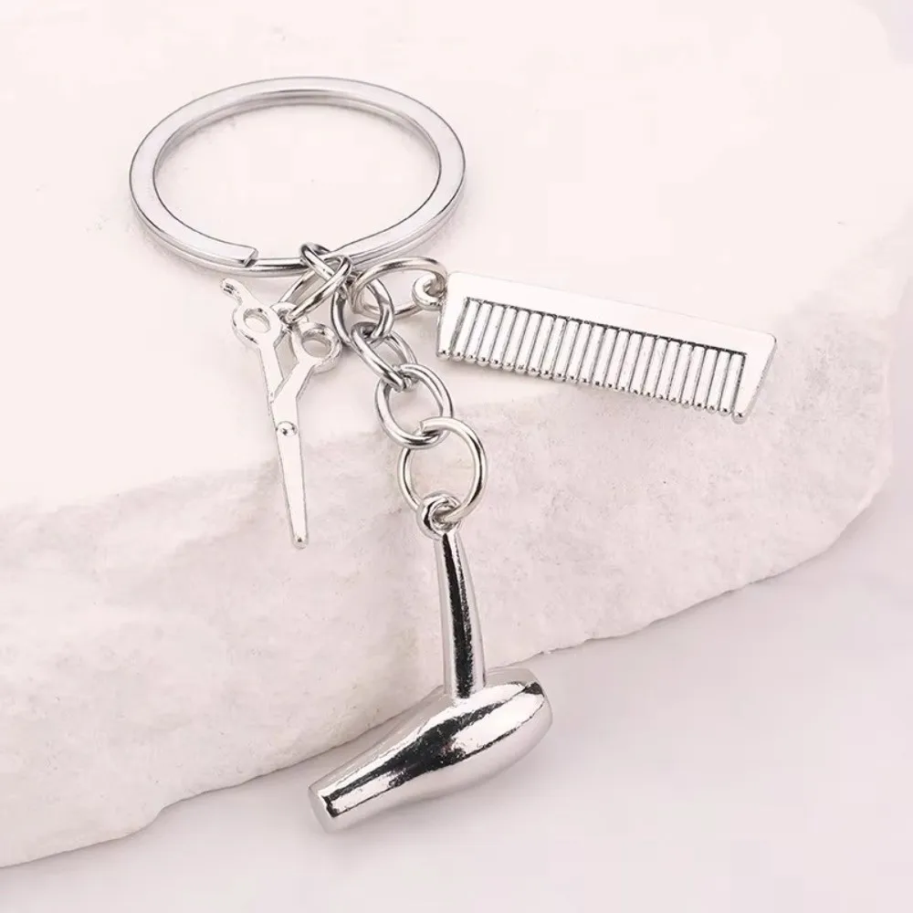 Gift Mini Comb Barber Keychain Metal Hair Dryer Key Chain Hanging Ornament Bag Hanging Decoration Bag Decoration