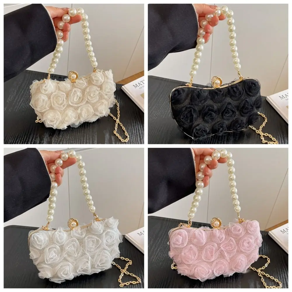 

New 3D Flower Pearl Clutch Purses Chain Elegant Crossbody Handbag Evening Satchel Bag For Women