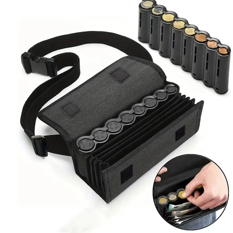 Euro Coin Box Holder Storage Multi Pocket Waist Pack Bags Portable Coin Wallet Purse Organiser For Cash Money Phone Safe