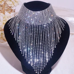 Bohemian Shine Full Rhinestone Choker Necklace For Women Long Tassel Crystal Necklaces Statement Party Sexy Jewelry Accessories