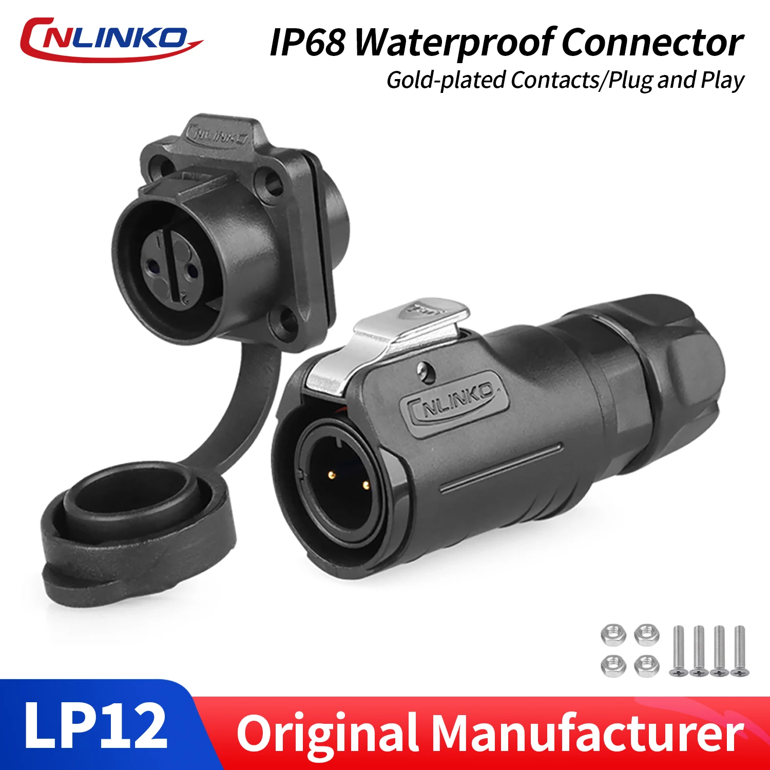 CNLINKO M12 IP68 Circular Solder Connector Push-Pull Lock 2-8Pin Waterproof Female/Male Plug Receptacle for Sensors & Actuators