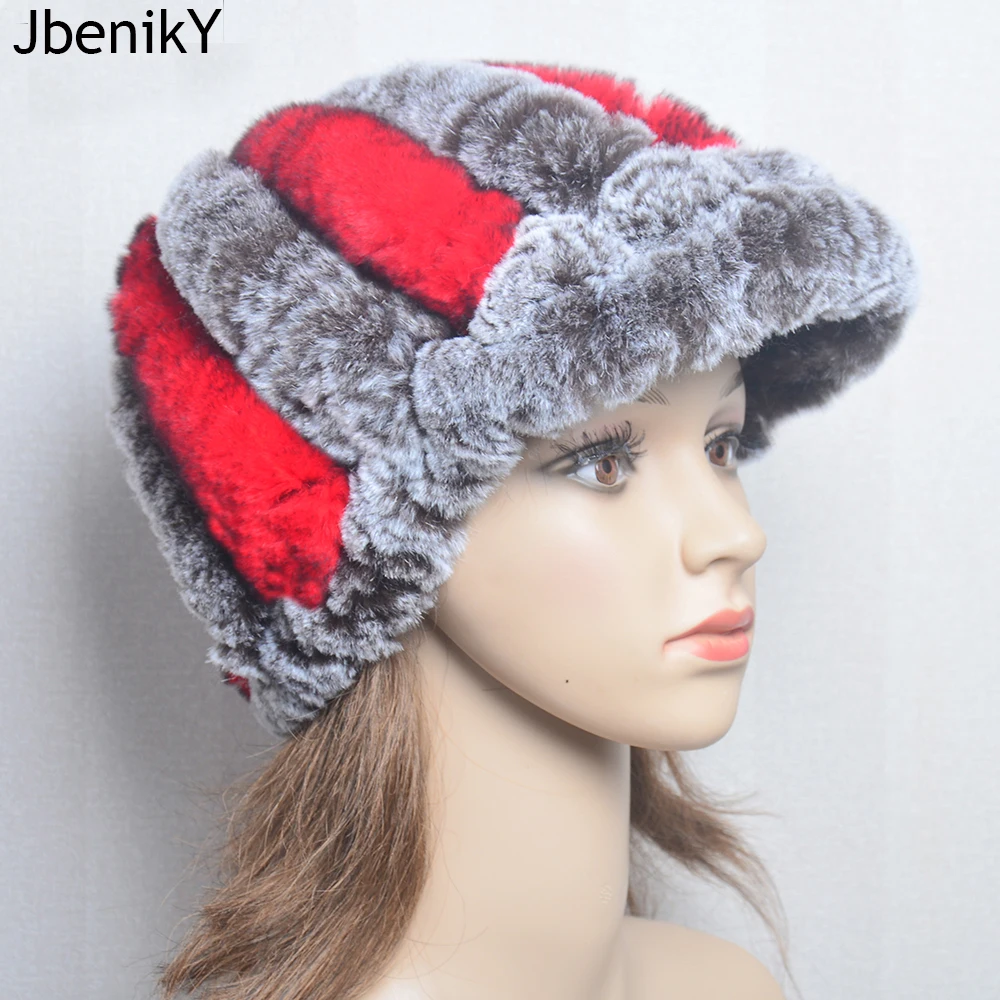 

Fur Winter Hat for Women 100% Real Rex Rabbit Fur Hat Rex Rabbit Fur Caps Fashion Lady Winter Warm Headwear Women's Bomber Hats