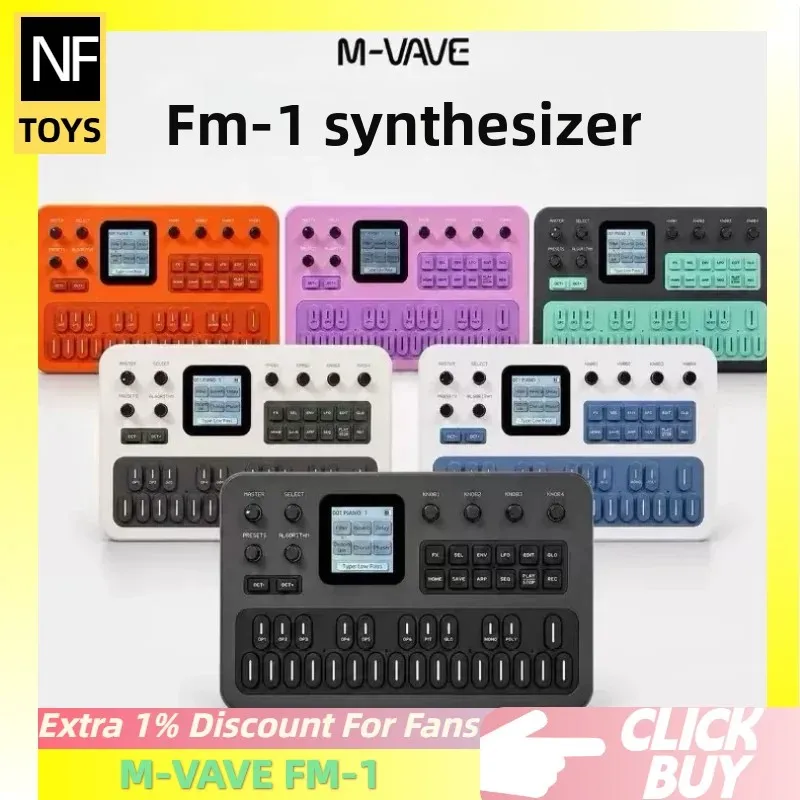 M-Vave Fm-1 Portable Fm Synthesizer Effect Pedal 12h Battery 6-Operator 32-Algorithm 128 Presets Built-In Speaker Bluetooth Midi