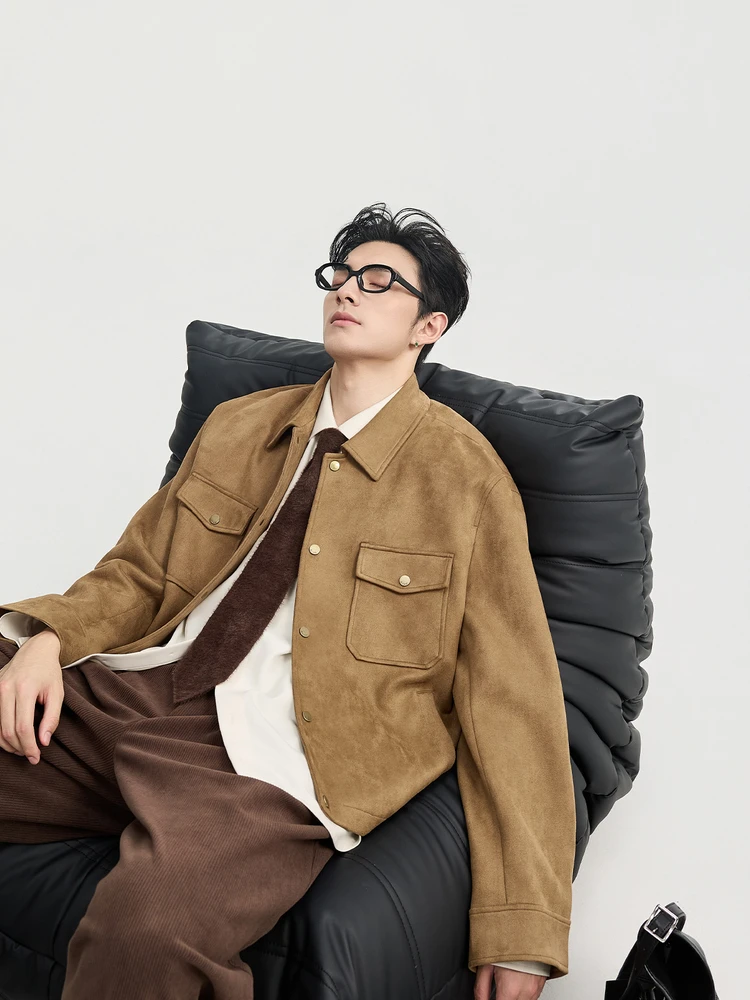 Spring and Autumn New Men's Jacket, Retro Suede Like Short Casual Fashion Top Jacket