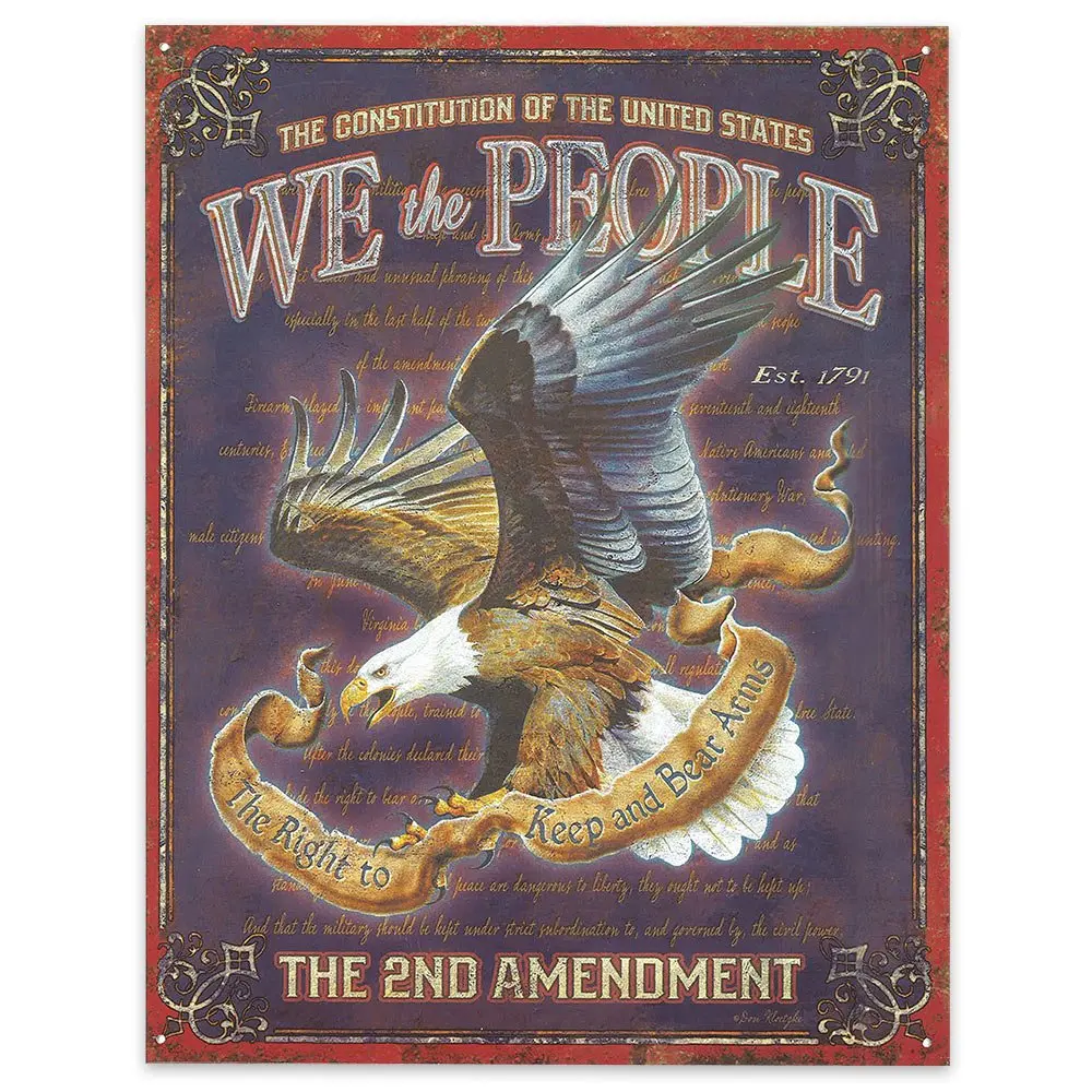 Desperate Enterprises We The People - 2nd Amendment Tin Sign - Nostalgic Vintage Metal Wall Decor  -