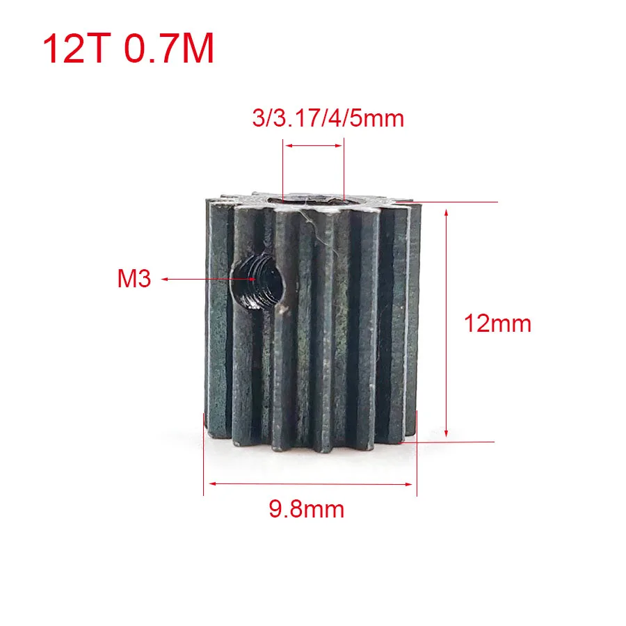 C12T 0.7M Metal Gear 12 Teeth OD9.8mm Height 12mm Hole 3/3.17/4/5mm C1207M