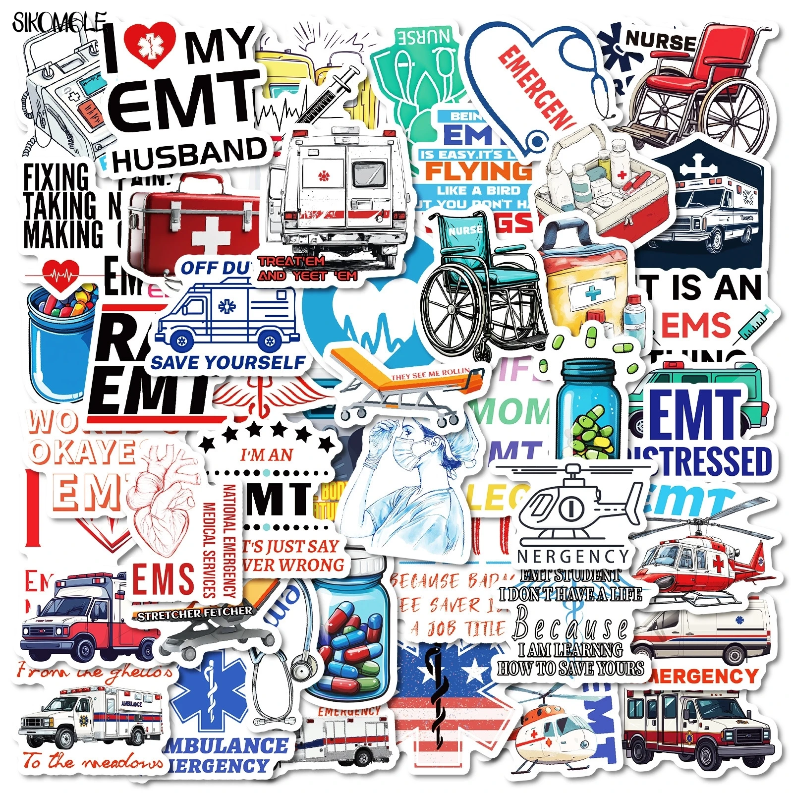 

10/30/50pcs Cartoon Medical Theme Stickers EMT Ambulance DIY Phone Laptop Guitar Travel Luggage Skateboard Toy Graffiti Sticker