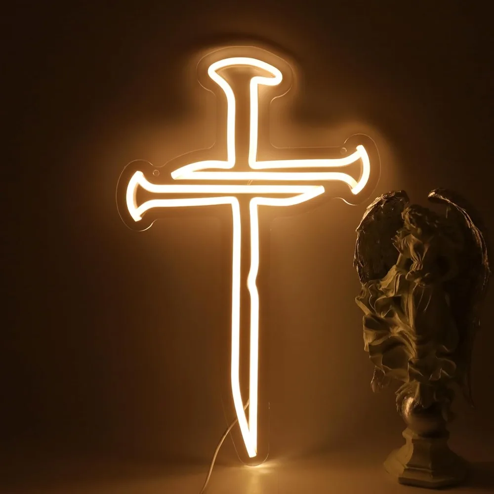 

Неоновая вывеска «Крест» с 3 светодиодами, неоновые светильники «Крест Иисуса» для декора дома и комнаты, подарки для религиозных мероприятий, для церкви, комнаты, верующих