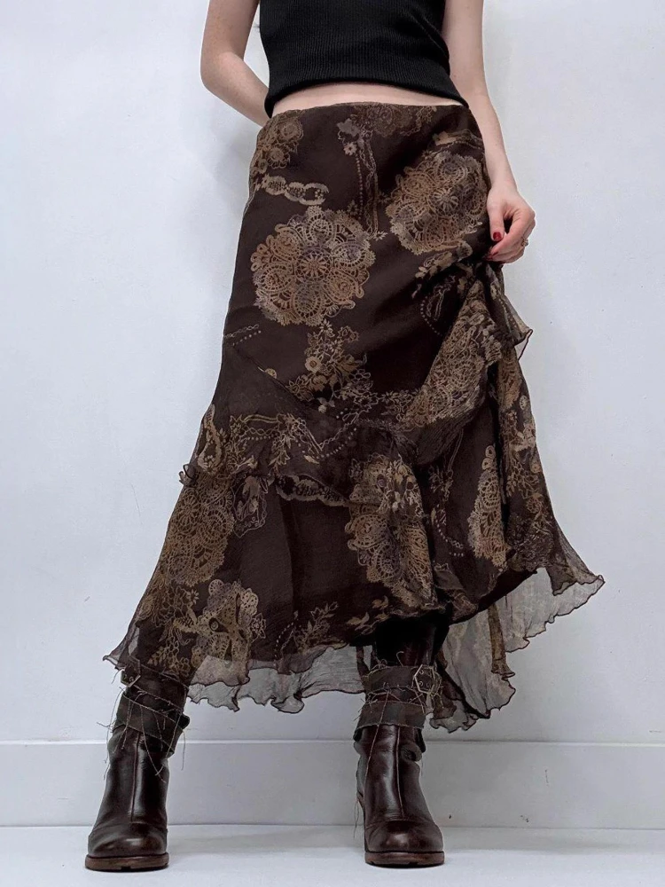 

Korobov Vintage Y2k сексуальные марлевые юбки трапециевидной формы с низкой талией и принтом контрастного цвета, слегка эластичные зубчатые