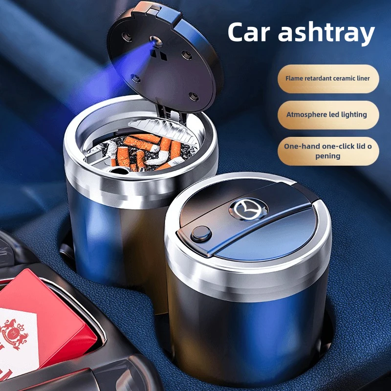 Car Ashtray Multi-functional Led Light Portable Smoke Ashes Holder For Mazda 2 3 5 6 Atenza Axela Demio M5 Ms CX3 CX5 CX30 MX5