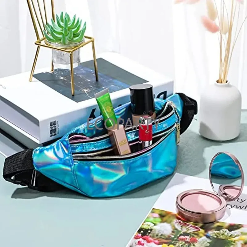 80s Women Neon scaldamuscoli Set Holographic Fanny Pack Knit scaldamuscoli fascia da polso per Yoga Running escursionismo viaggiare