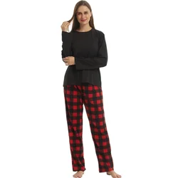 Buffalo Plaid Pajama Set for Women Long Sleeve Soft Warm Fleece Shirt and Pants Sleepwear Set