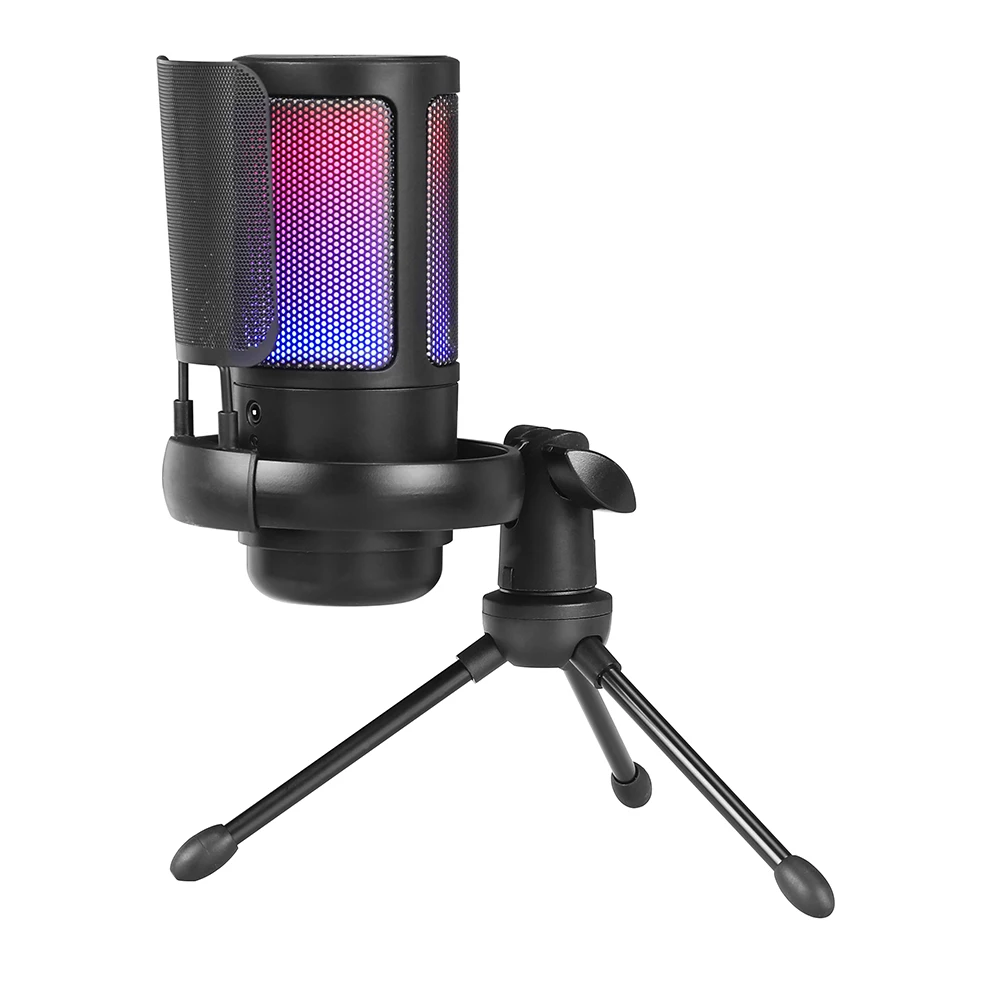 ميكروفون مكثف للحد من الضوضاء مزود بمنفذ USB ومزود بحامل ثلاثي القوائم مخصص للألعاب والجري وميكروفون للصدمات مناسب لأجهزة الكمبيوتر المحمولة الخاصة بالكمبيوتر