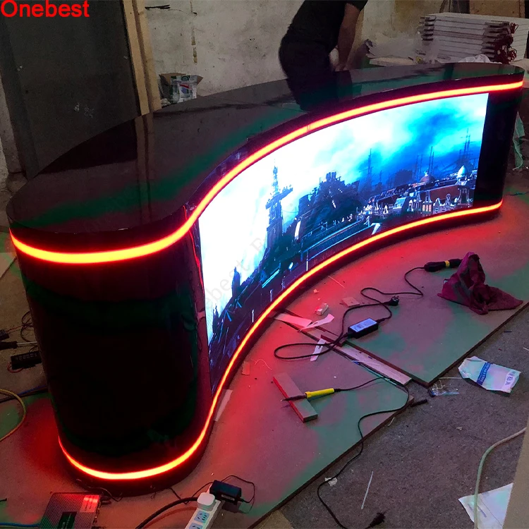 

Столы для офиса и рекламных зон с LED-экраном, для студий вещания, зон ожидания, ресепшн, черные, из кориана