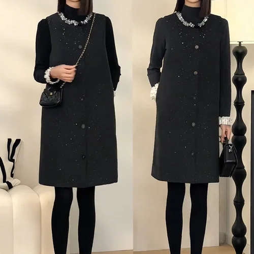 여성용 베스트 원피스 여성용 가을 겨울 레트로 중간 길이 A라인 베스트 원피스 베스트 드레스 베스트 원피스 