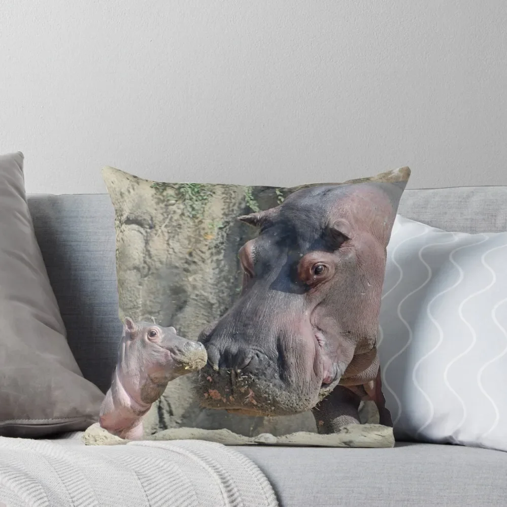 Fritz and Tucker the Hippos at the Cincinnati Zoo Throw Pillow anime girl Pillow Case