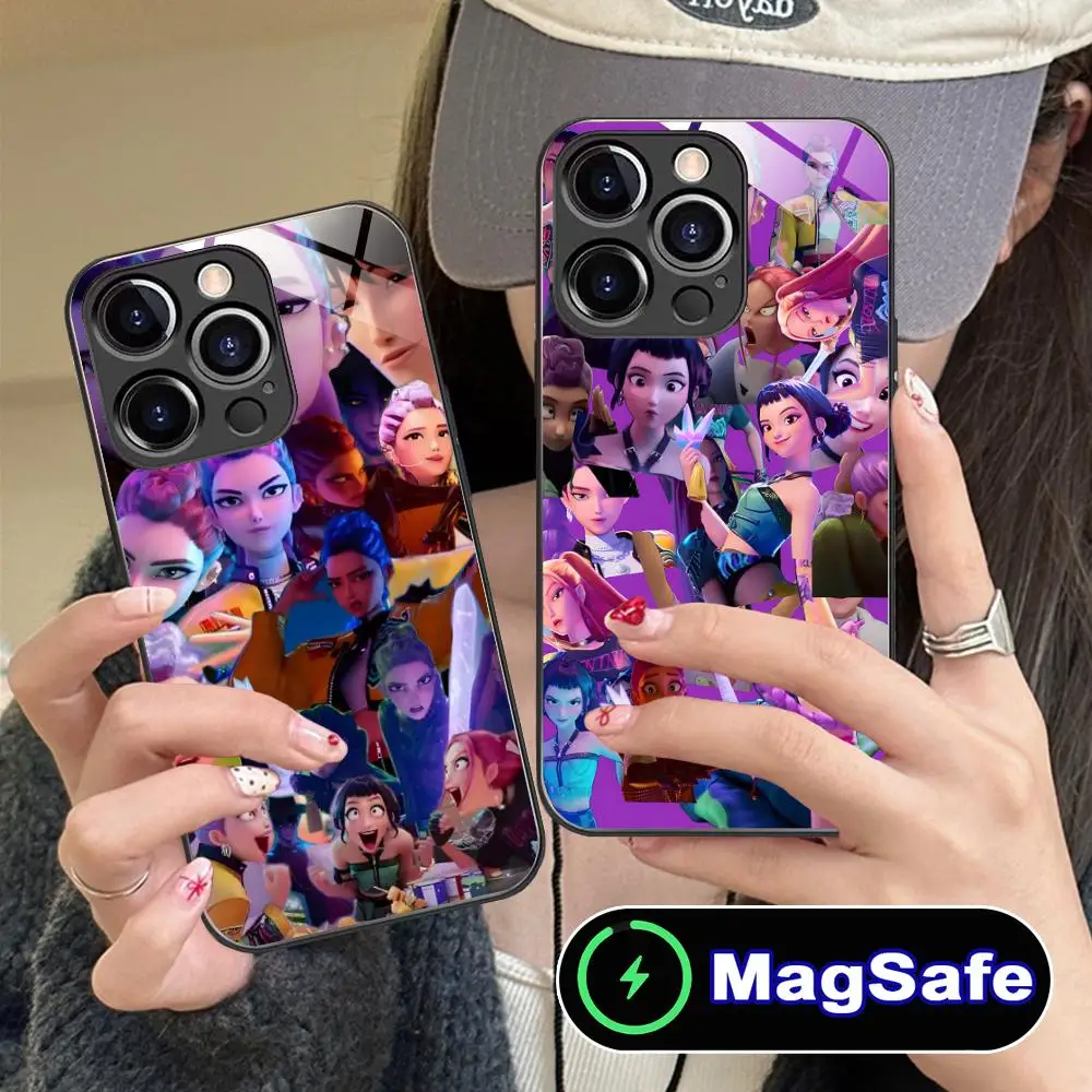 

KPOP Demon Hunters Phone Case for iPhone 16 15 14 13 12 11 Pro Max Plus Mini MagSafe Glass Colour Printing Cellphones Smartphone