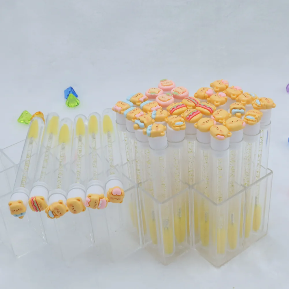 使い捨て漫画風黄色のクマ柄マスカラブラシ10本（チューブ付き）、クリスタルまつげブラシ（メイク用）