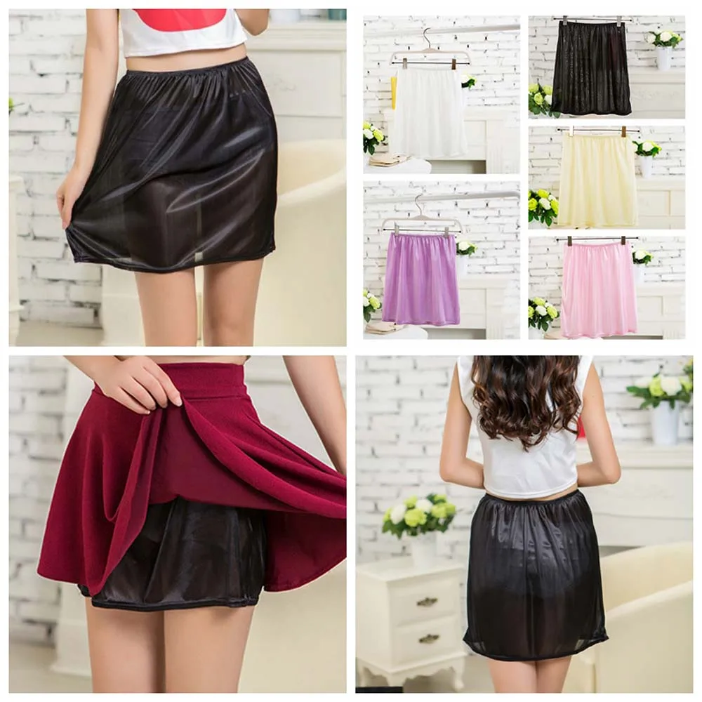 ショート丈女性ドレスアンダースカートスリップ 40 センチメートル Vestidos ハーフスリップペチコートスカートアクセサリー模造シルク