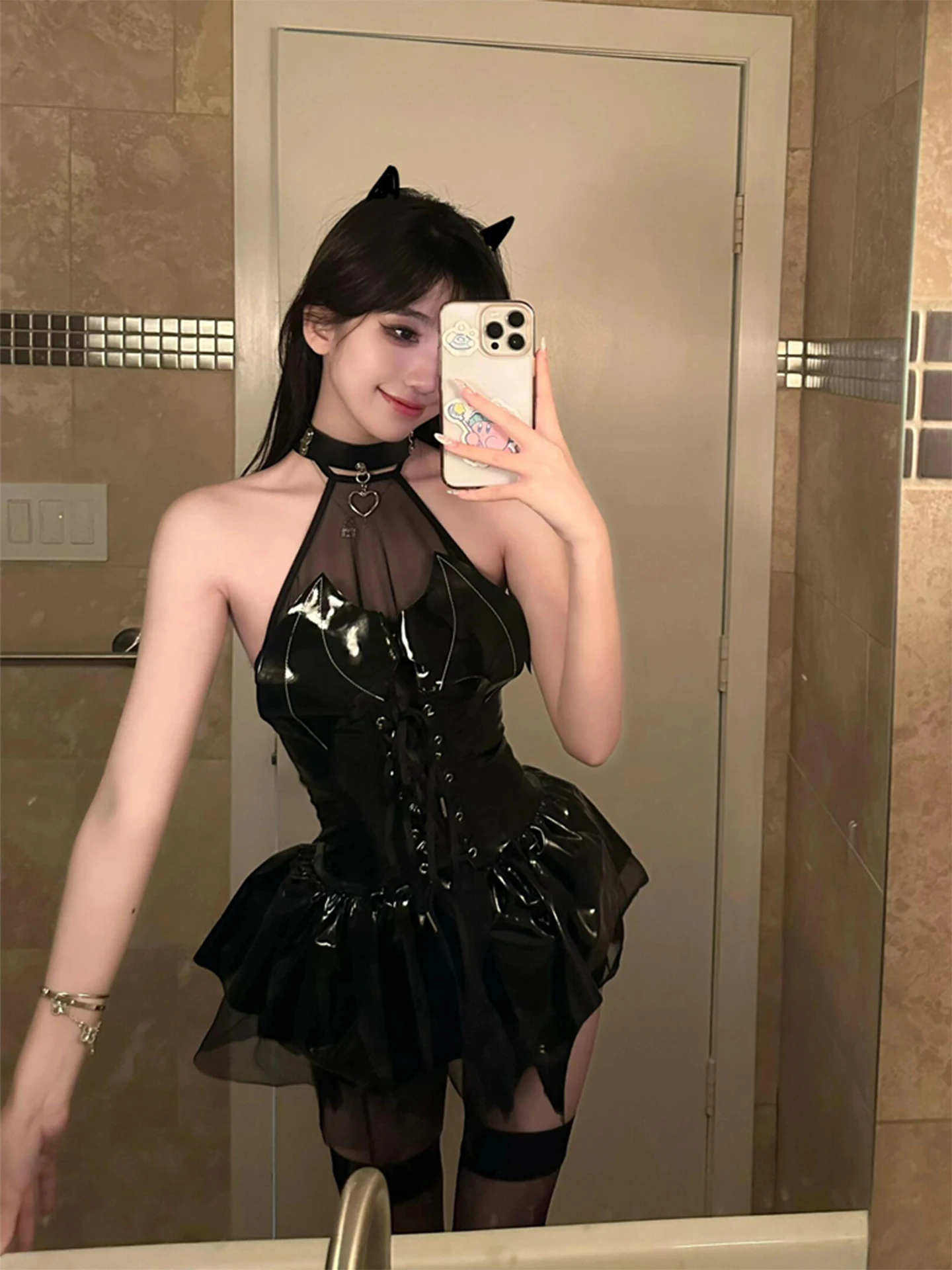 

Сексуальная глянцевая кожаная юбка Dr Devili, костюм для косплея на Хэллоуин, женская юбка трапециевидной формы, облегающая полиэстеровая юбка
