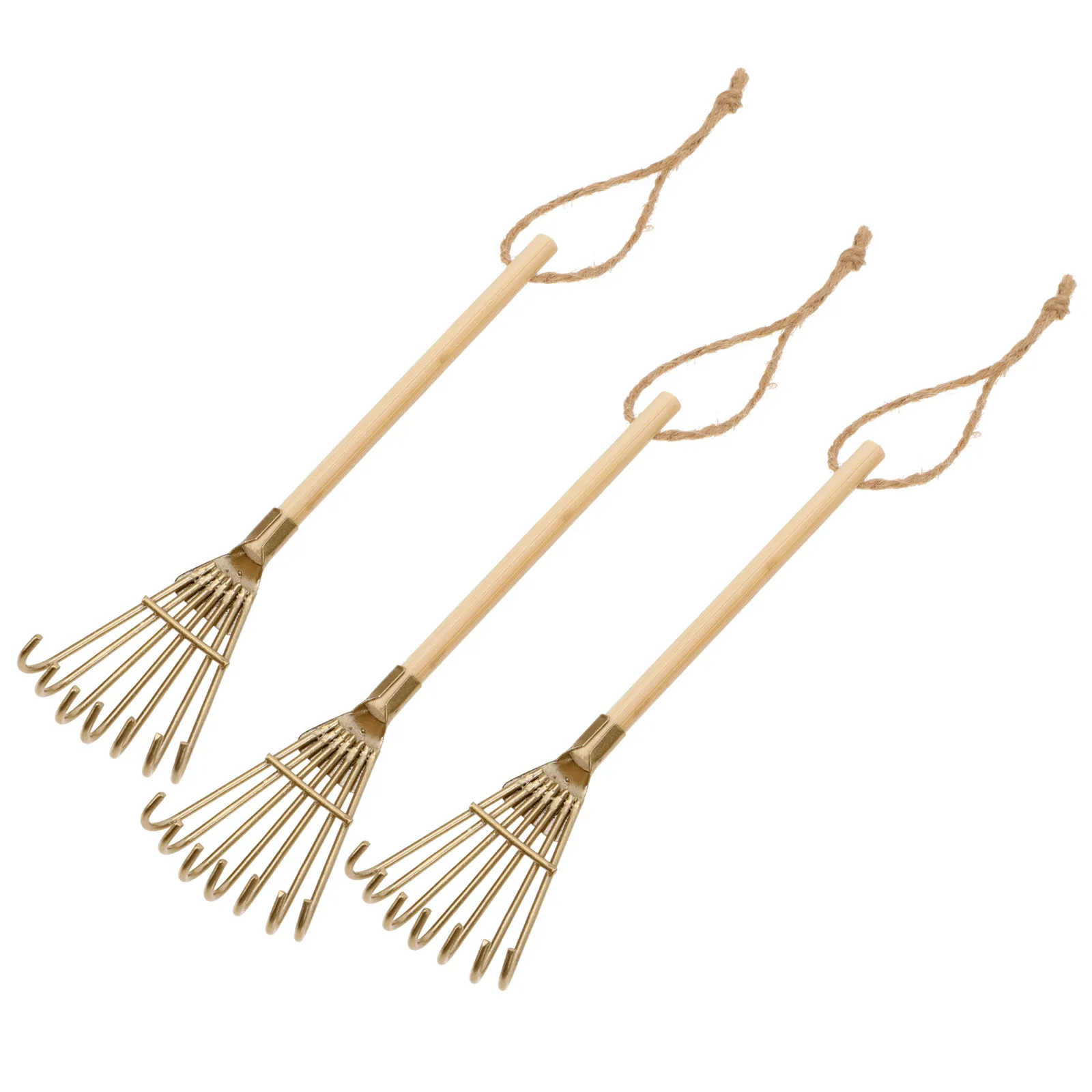 3Pcs Miniature Rake Decor Mini Ornament Multi Teeth Iron Wood Small Accessory Photography Prop Micro Landscape